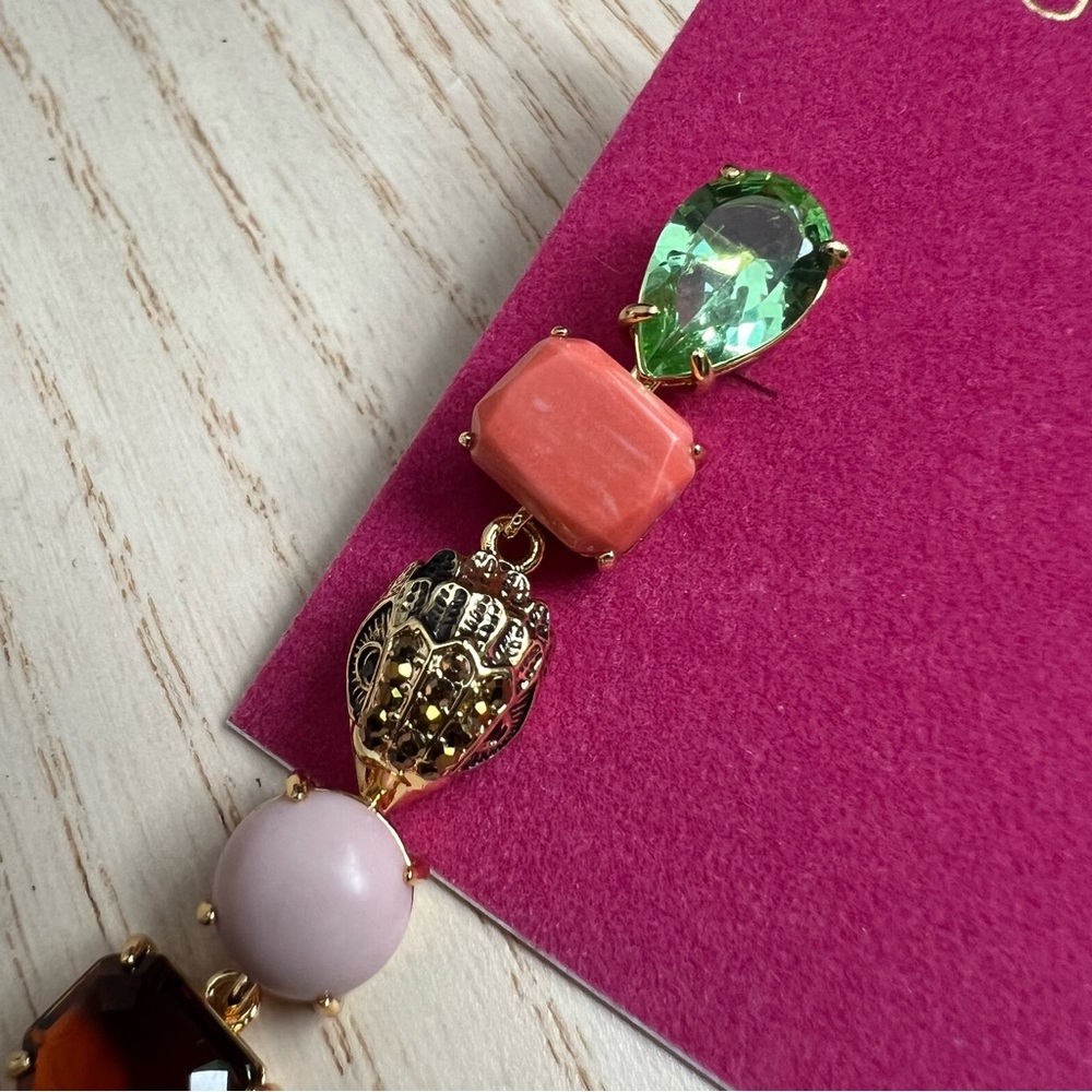 NEW KURT GEIGER LONDON Mixed Crystal & Semiprecious Stone Linear Drop Earrings - Picture 8 of 11